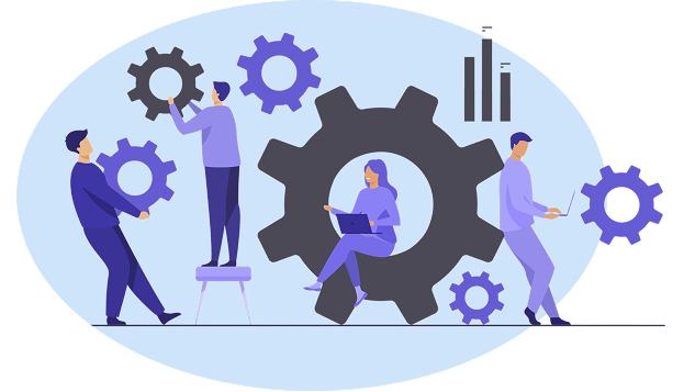 Graphic Illustration with cogs and people